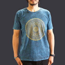 Stone Wash Tričko (M) - Mandala - Modré