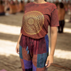 Stone Wash Tričko (L) - Mandala - Gaštanovo Hnedé