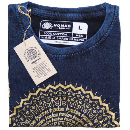 Stone Wash Tričko (L) - Mandala - Modré