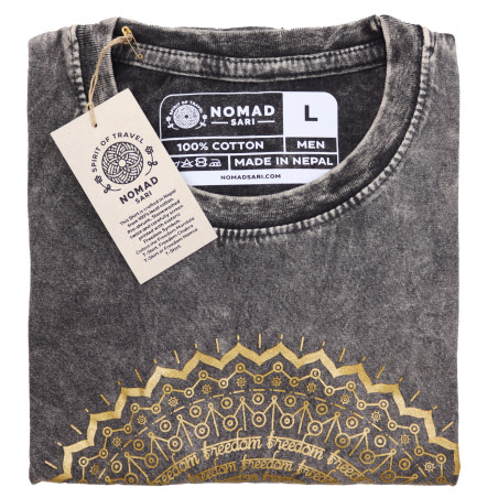 Stone Wash Tričko (L) - Mandala - Tmavo Šedé