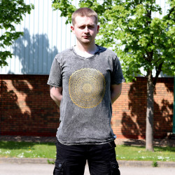 Stone Wash Tričko (L) - Mandala - Tmavo Šedé