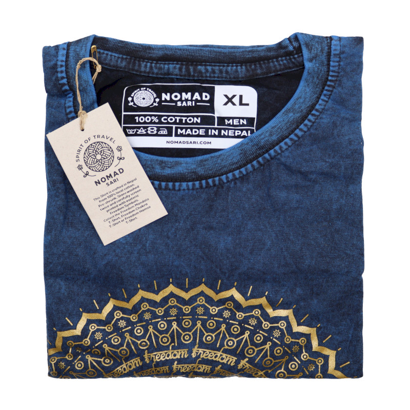 Stone Wash Tričko (XL) - Mandala - Modré