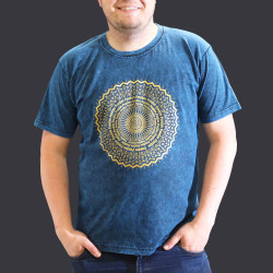 Stone Wash Tričko (XL) - Mandala - Modré