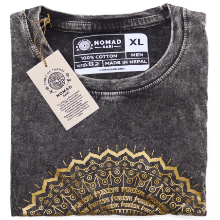 Stone Wash Tričko (XL) - Mandala - Tmavo Šedé