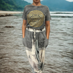 Stone Wash Tričko (M) - Čakra - Tmavo Šedé