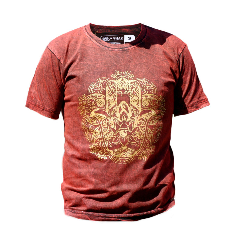 Stone Wash Tričko (M) - Hamsa - Gaštanovo Hnedé