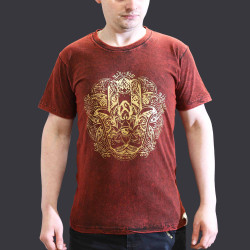 Stone Wash Tričko (M) - Hamsa - Gaštanovo Hnedé