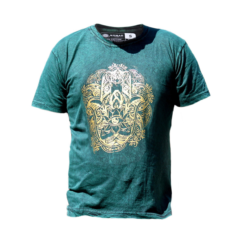 Stone Wash Tričko (M) - Hamsa - Zelené