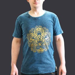 Stone Wash Tričko (M) - Hamsa - Modré
