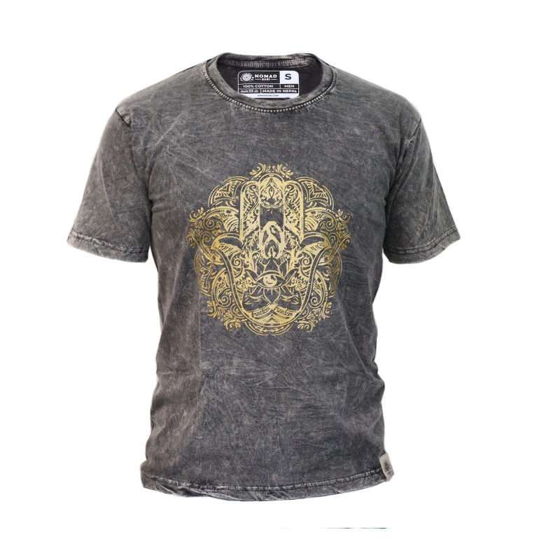 Stone Wash Tričko (M) - Hamsa - Tmavo Šedé