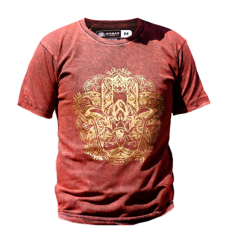 Stone Wash Tričko (S) - Hamsa - Gaštanovo Hnedé