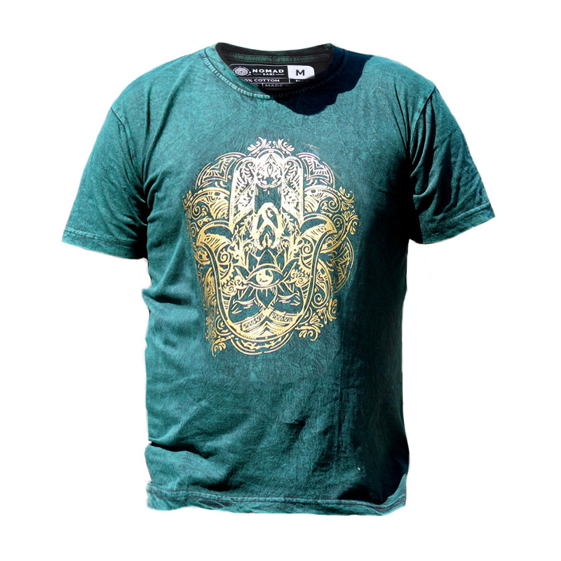 Stone Wash Tričko (S) - Hamsa - Zelené