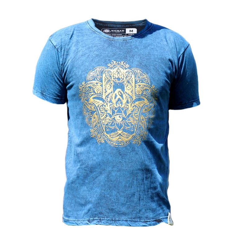 Stone Wash Tričko (S) - Hamsa - Modré