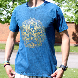 Stone Wash Tričko (S) - Hamsa - Modré