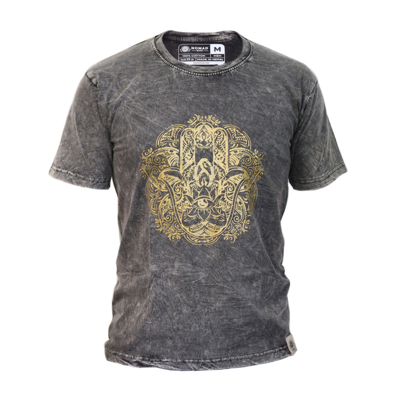Stone Wash Tričko (S) - Hamsa - Tmavo Šedé