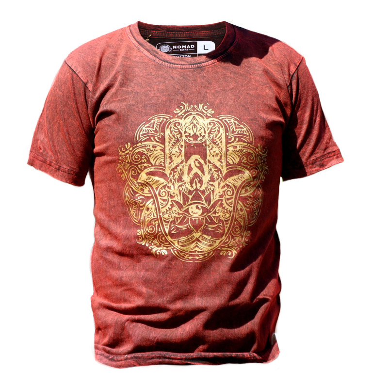 Stone Wash Tričko (L) - Hamsa - Gaštanovo Hnedé
