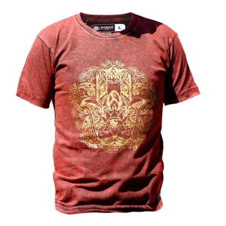 Stone Wash Tričko (L) - Hamsa - Gaštanovo Hnedé