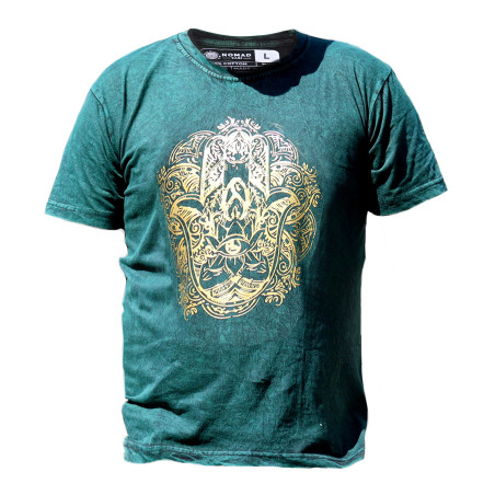 Stone Wash Tričko (L) - Hamsa - Zelené