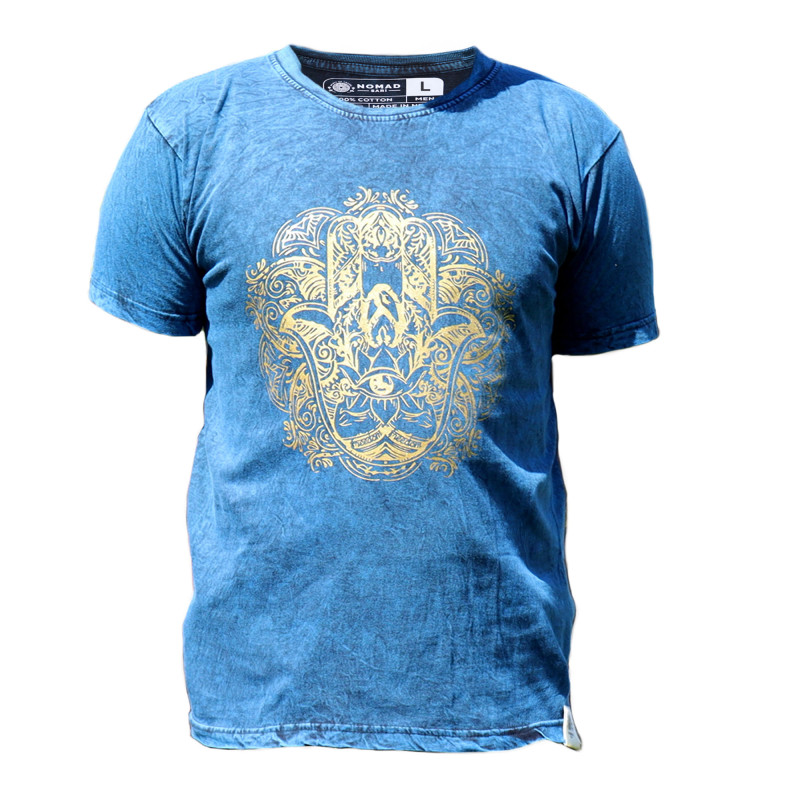 Stone Wash Tričko (L) - Hamsa - Modré