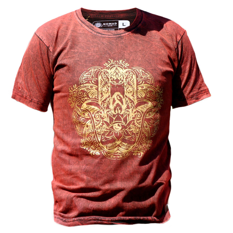 Stone Wash Tričko (XL) - Hamsa - Gaštanovo Hnedé