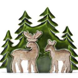 2x Stratený v Lese - Drevená 3D Dekorácia Dva Jelene v Lese - 18x23cm