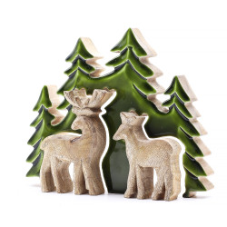 2x Stratený v Lese - Drevená 3D Dekorácia Dva Jelene v Lese - 18x23cm
