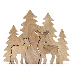 2x Stratený v Lese - Drevená 3D Dekorácia Dva Jelene v Lese - 18x23cm
