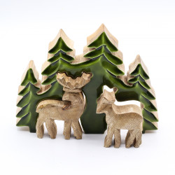2x Stratený v Lese - Drevená 3D Dekorácia Dva Jelene v Lese - 18x23cm