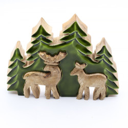 2x Stratený v Lese - Drevená 3D Dekorácia Dva Jelene v Lese - 18x23cm