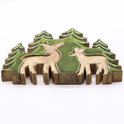 2x Stratený v Lese - Drevená 3D Dekorácia Dva Jelene v Lese - 18x23cm