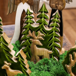 3x Stratený v Lese - Drevená 3D Dekorácia Jeleň v Lese - 25x15cm