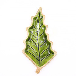 2x Stratený v Lese - Drevená Smaltová Miska s Motívom Listu - 33x17cm