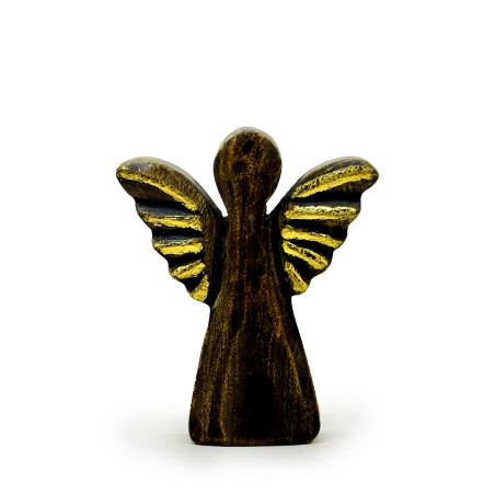 8x Malý Anjel z Mangového Dreva - Zlatý Dekor - 12cm