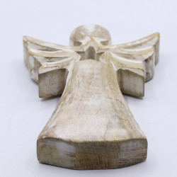 6x Anjel z Mangového Dreva - Biela Vymývaná s Výrezom Hviezdy - 18 cm
