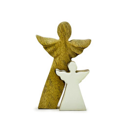 6x Anjel z Mangového Dreva s Malým Anjelom - Biely Smalt - 15 cm