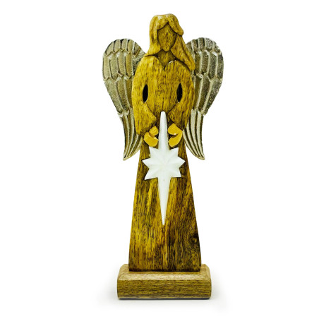 2x Veľký Anjel Mieru z Mangového Dreva s Kovovými Krídlami a Smaltovan