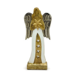 3x Veľký Anjel s Hviezdou z Mangového Dreva s Kovovými Krídlami a Smal