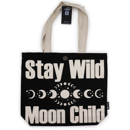 5x Ikonická Základná Taška - Stay Wild, Mood Child - Čierna Prírodná 1