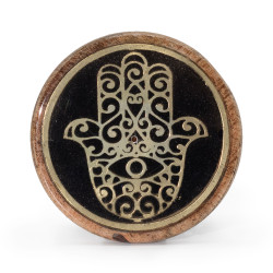 10x Stojan na Vonné Tyčinky - Zlatý a Čierny na Mangovom Dreve - Hamsa