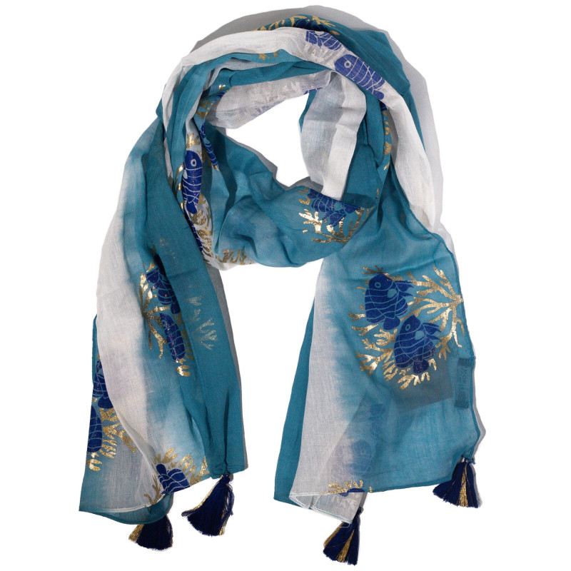 Nomad Sari - Letná Šatka - 180x50cm - Ryba - Morská Modrá