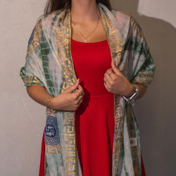Nomad Sari - Letná Šatka - 180x50cm - Potlač Marbella - Zelená so Zlat