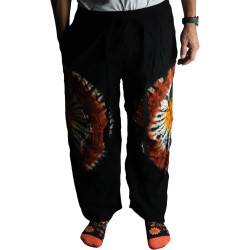 Nohavice v Japonskom Štýle - Čierna Čokoláda / Oranžová - L