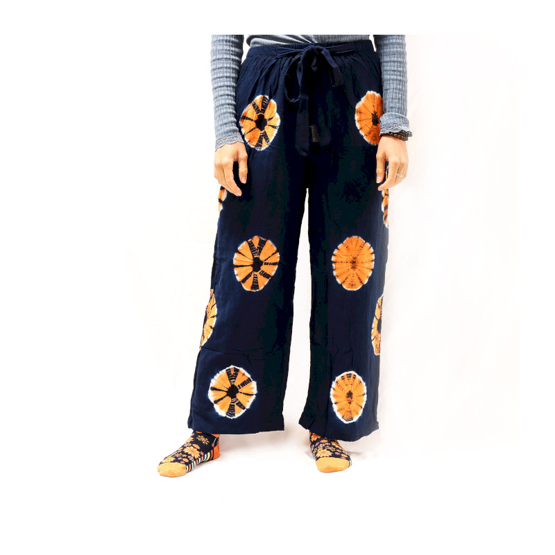 Nohavice v Japonskom Štýle - Modrá, Oranžová - M