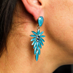 Modrozelené Náušnice - Vintage Sklo - Dlhé Visiace