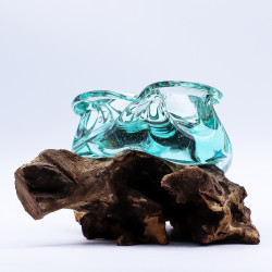 Popolník/Svietnik z Roztaveného Skla na Dreve