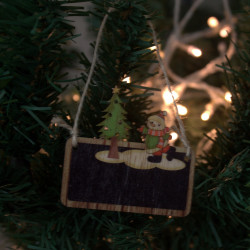 6x Set 2 Drevených Vianočných Dekorácií - Snehuliak & Stromček