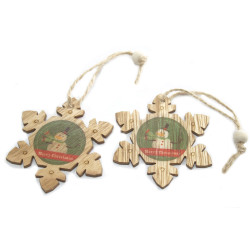 6x Set 2 Drevených Vianočných Dekorácií - Vločka & Snehuliak