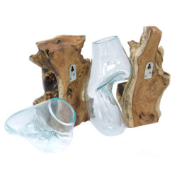 2x Roztavené Sklo na Dreve - Závesená Misa