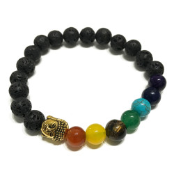 4x Náramok z Lávového Kameňa - Čakra/Buddha