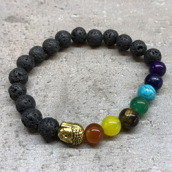4x Náramok z Lávového Kameňa - Čakra/Buddha